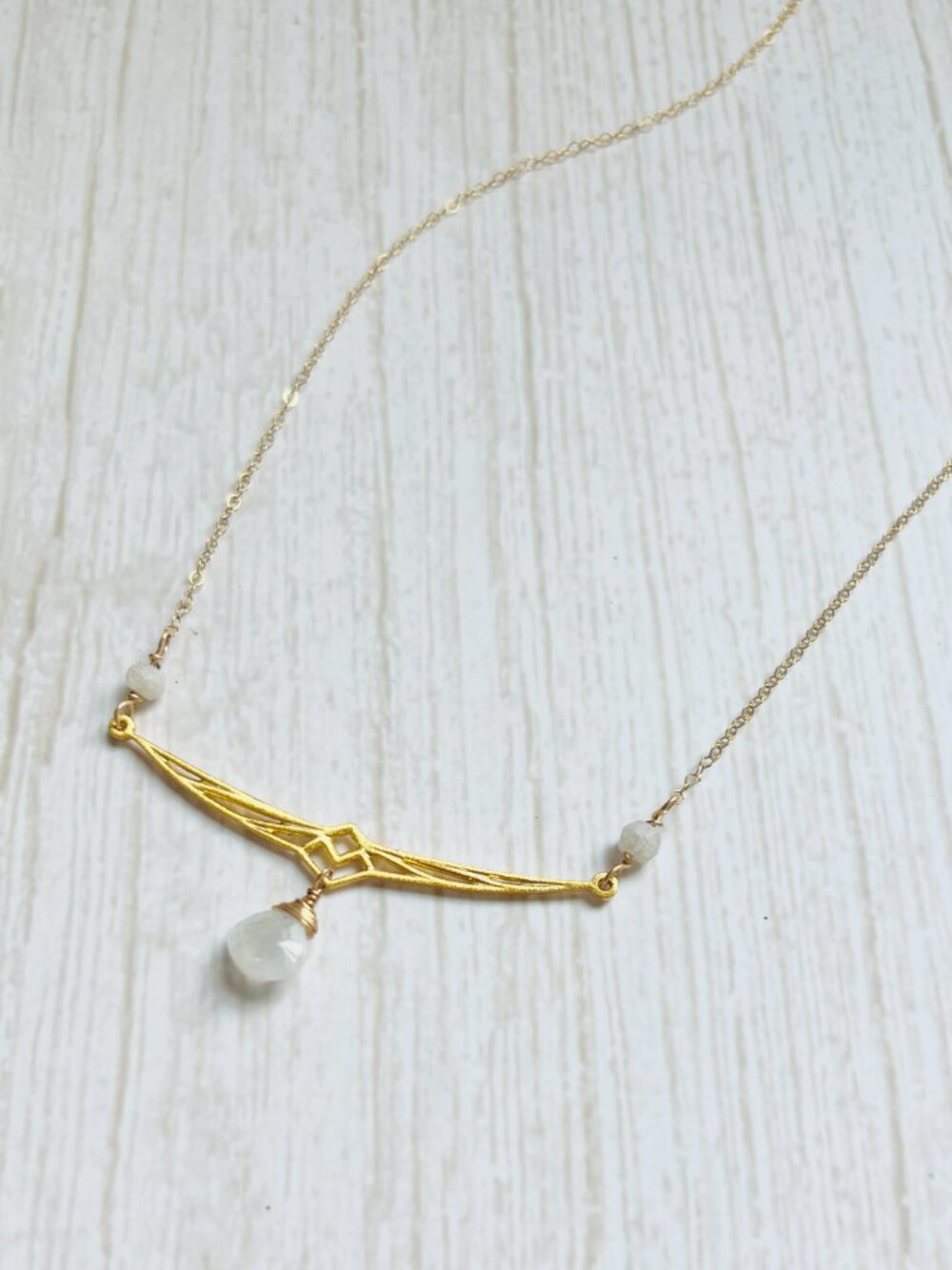 Gold Bird Wing Necklace: Rainbow Moonstone Pendant, Bird Lover Gift